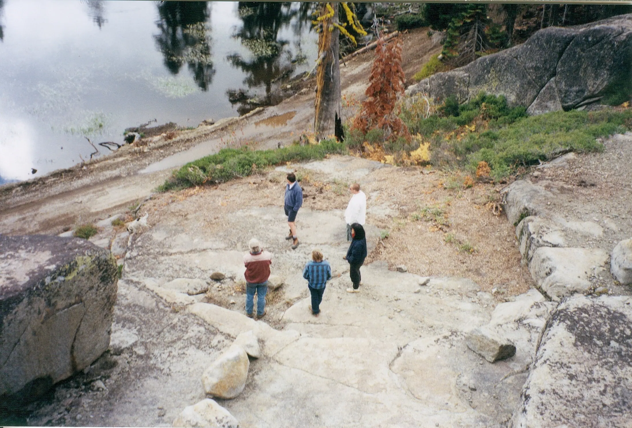 The Hoover family walking the cleared ground.